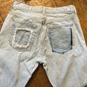 Rare 7FAM Low Straight Light Wash Distressed Pocket Patch Sz 25